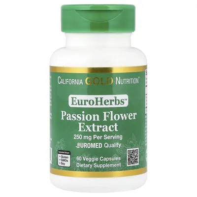 Пасифлора California Gold Nutrition EuroHerbs Passion Flower 250 мг, 60 вегетаріанських капсул