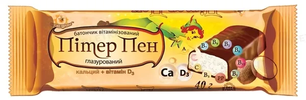 Батончик Пітер Пен кокосовий вітамінізований у молочній глазурі Кальцій+Вітамін D3, 40 г