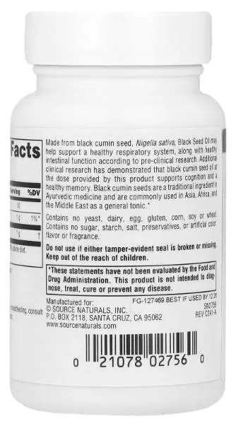 Олія чорного кмину Source Naturals Black Seed oil, 60 капсул