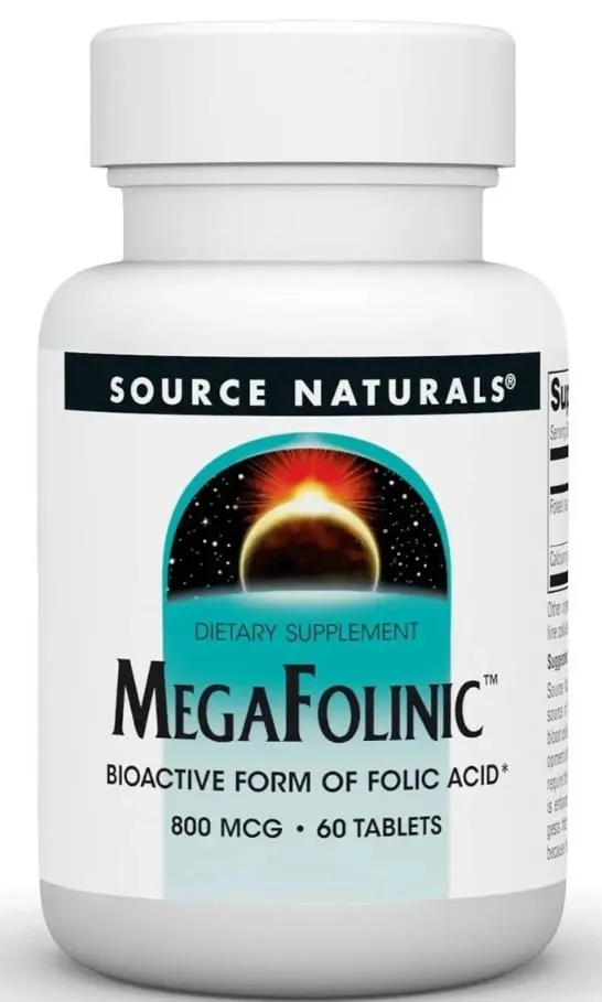 Фолієва кислота біоактивна форма Source Naturals MegaFolinic 800 мкг, 60 таблеток