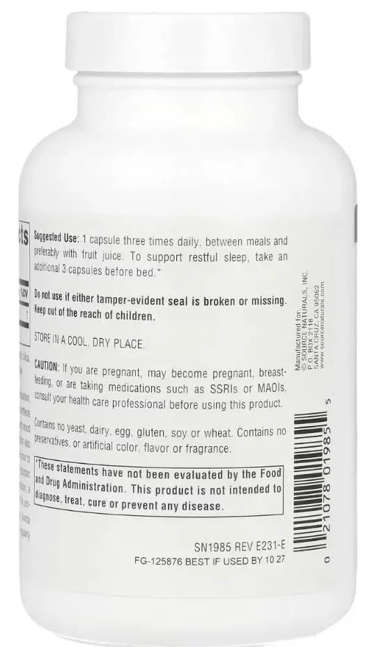 L-триптофан Source Naturals L-Tryptophan, 120 капсул