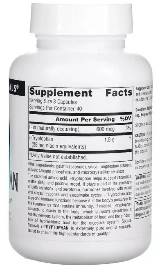 L-триптофан Source Naturals L-Tryptophan, 120 капсул