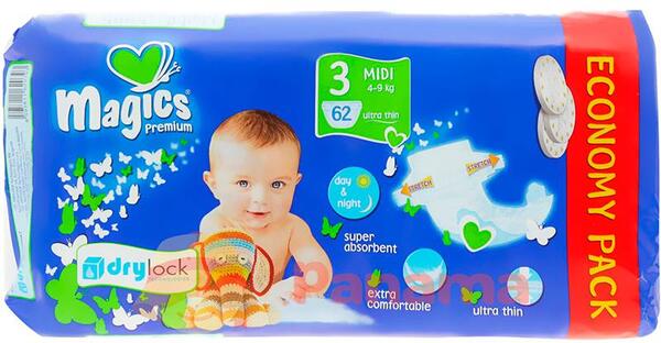 Підгузки Magics Premium Midi розмір 3, 4-9 кг, 62 шт