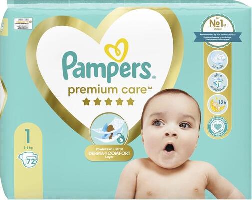 Подгузники детские Pampers Premium Care размер 1, 2-5 кг, 72 шт
