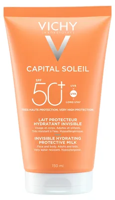 Молочко сонцезахисне Vichy Capital Soleil SPF50+ зволожувальне для шкіри обличчя та тіла дітей та дорослих, 150 мл