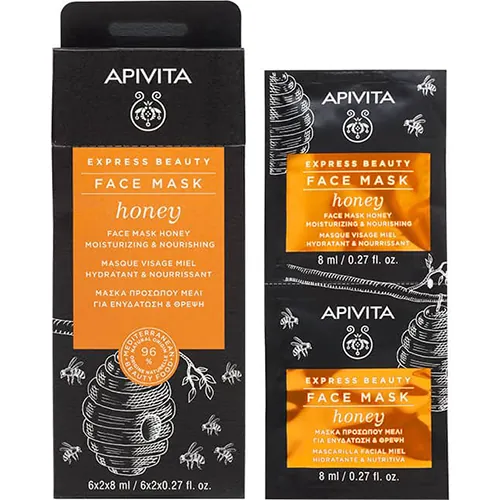 Маска для обличчя Apivita Express Beauty Зволоження та живлення з медом, 2 шт х 8 мл