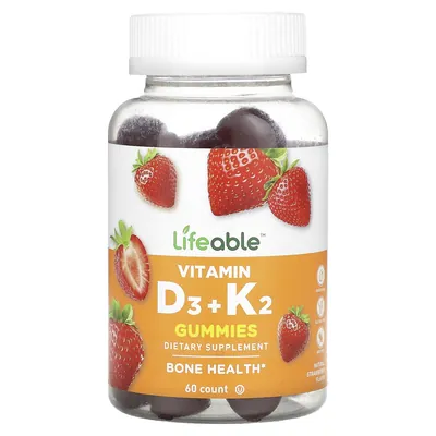 Вітаміни D3 + K2 Lifeable Vitamin D3+K2 1000 МЕ зі смаком натуральної полуниці, 60 жувальних мармеладок