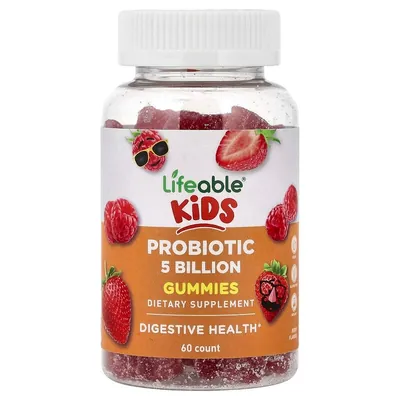 Пробіотики Lifeable Kids Probiotic Gummies для дітей 5 млрд шт. зі смаком натуральних ягід, 60 жувальних мармеладок