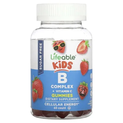 Вітаміни групи В + вітамін С Lifeable Kids B Complex + Vitamin C для дітей без цукру зі смаком полуниці, 60 жувальних мармеладок