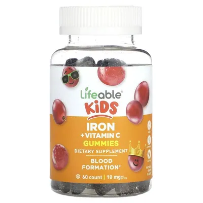 Залізо з вітаміном С Lifeable Kids Iron + Vitamin C для дітей зі смаком винограду, 60 жувальних мармеладок