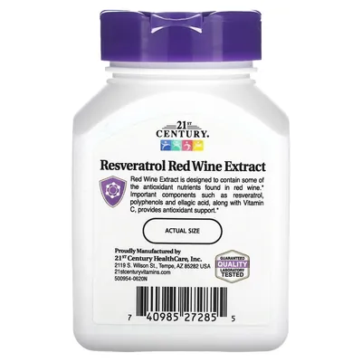 Ресвератрол Екстракт червоного вина 21st Century Resveratrol Red Wine Extract, 90 капсул