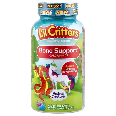 Кальцій + D3 L'il Critters Bone Support Calcium + D3 Mythical Creatures смак кислої блакитної малини, 120 жувальних цукерок