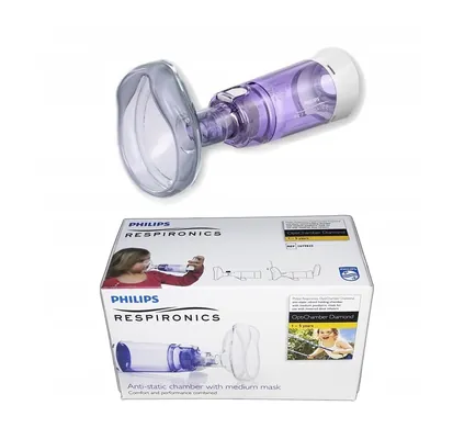 Спейсер (інгаляційна камера) з мундштуком Philips Respironics Optichamber Diamond + інгаляційна маска для дітей віком 1-5 років (розмір M)