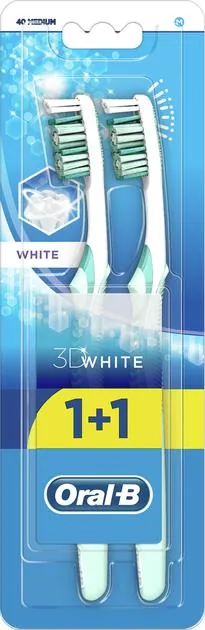 Набір зубних щіток 1+1 Oral-B 3D White Відбілювання, середньої жорсткості, 2 шт