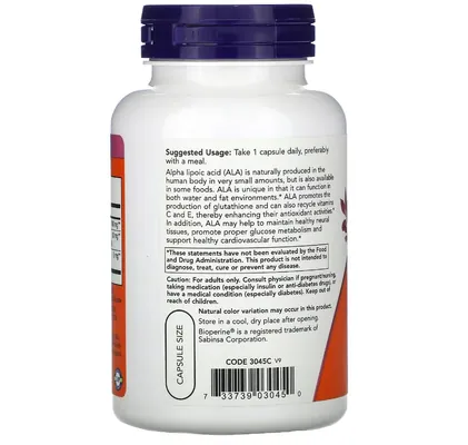 Альфа-ліпоєва кислота NOW Alpha Lipoic Acid 600 мг вег. капсули №120