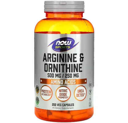 Аргінін та орнітін NOW Sports Arginine & Ornithine 500 мг/250 мг вег. капсули №250