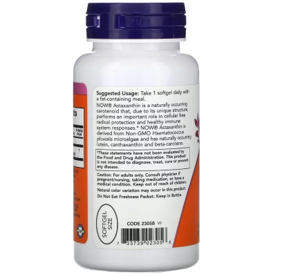 Астаксантин NOW Astaxanthin 4 мг, 90 мягких капсул