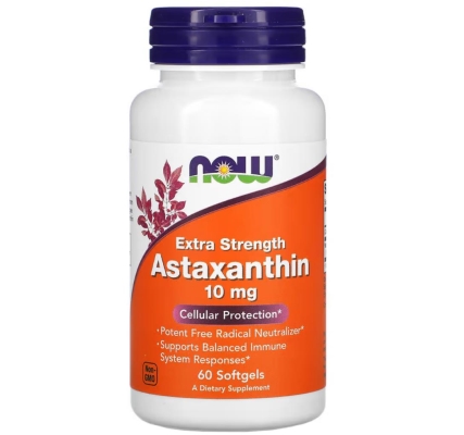 Астаксантин NOW Astaxanthin Extra Strength 10 мг, 60 мягких капсул