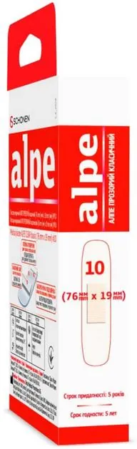Пластир медичний Alpe Clear Classic на нетканій основі, прозорий, класичний 76 мм х 19 мм, 10 штук