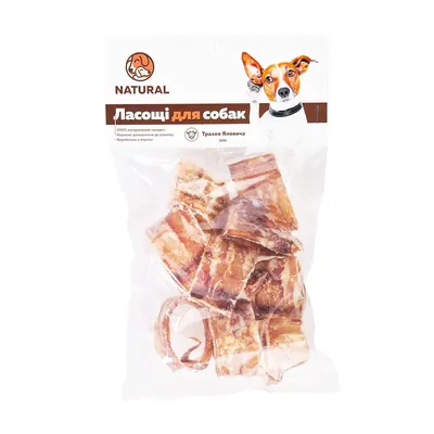 Ласощі для собак Natural Трахея яловича, 100 г