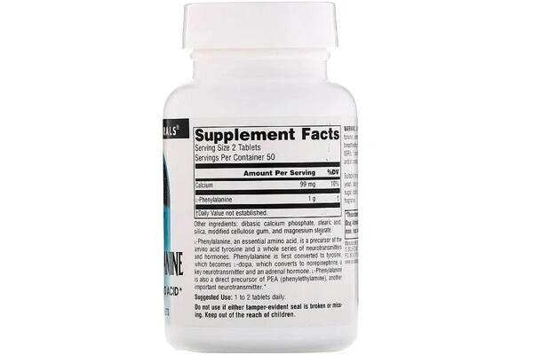 Фенилаланин Source Naturals L-Phenylalanine 500 мг, 100 таблеток