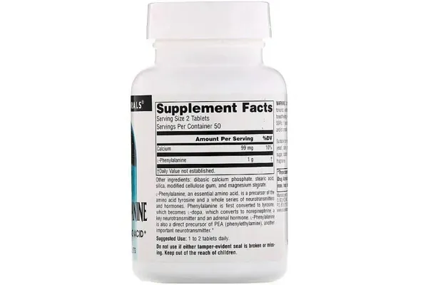 Фенілаланін Source Naturals L-Phenylalanine 500 мг, 100 таблеток