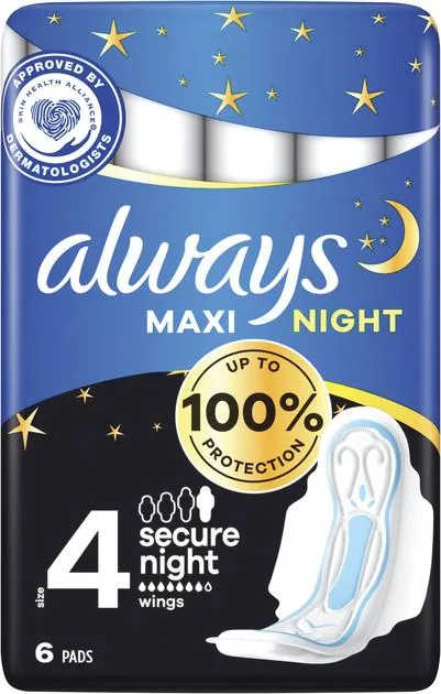 Прокладки гігієнічні Always Maxi Night, 7 крапель, 4 розмір, 6 шт