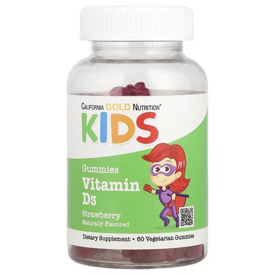 Вітамін D3 для дітей California Gold Nutrition Vitamin D3 Kids без желатину зі смаком полуниці, 60 жувальних цукерок