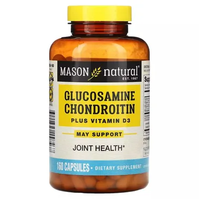 Глюкозамін, хондроїтин та вітамін D3 Mason Natural Glucosamine Chondroitin Plus Vitamin D3, 160 капсул