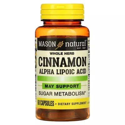 Кориця з альфа-ліпоєвою кислотою Mason Natural Cinnamon Alpha Lipoic Acid, 60 капсул