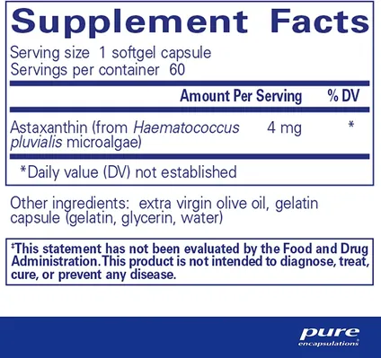 Астаксантин Pure Encapsulations Astaxanthin 4 мг, 60 капсул