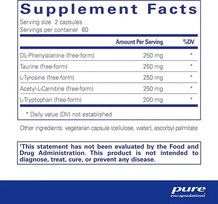 Когнітивні амінокіслоти Pure Encapsulations Cognitive Aminos, 120 капсул