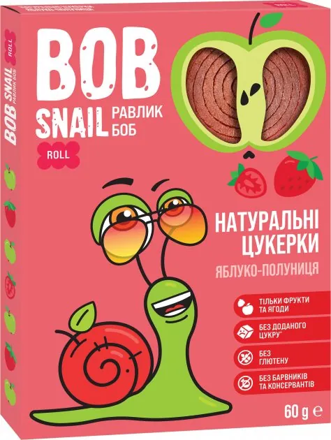 Цукерки Bob Snail Roll натуральні яблучно-полуничні, 60 г