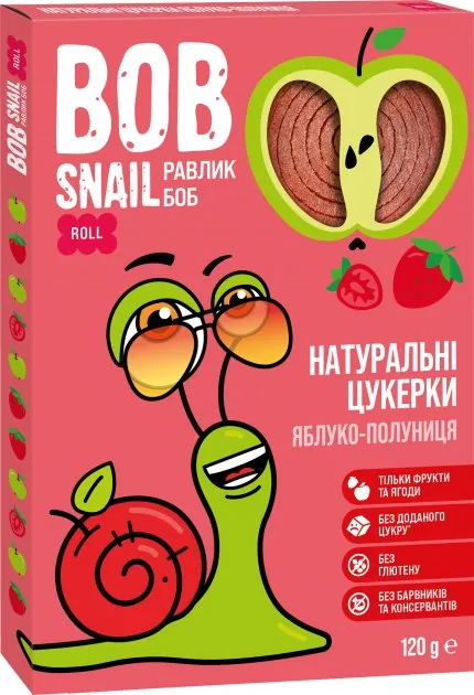 Цукерки Bob Snail Roll натуральні яблучно-полуничні, 120 г