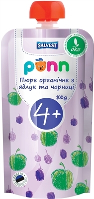 Пюре фруктовое Ponn Salvest органическое Яблоко-черника, 100 г