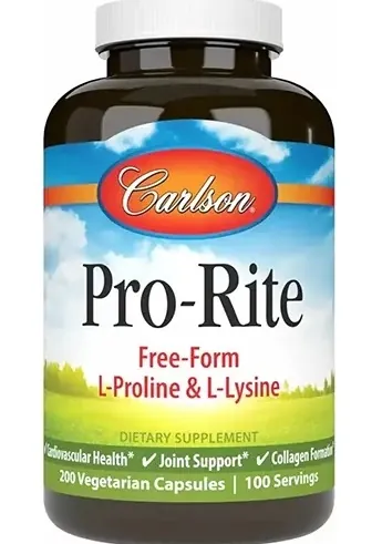 Комплекс амінокислот L- пролін L-Лізин Carlson Labs Pro-Rite (Proline & Lysine), 200 капсул