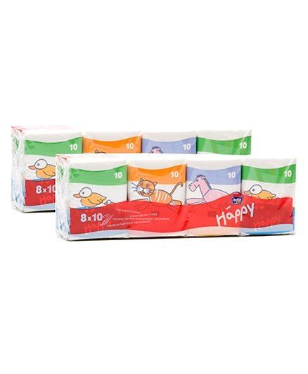 Платки бумажные носовые гигиенические Bella Baby Happy Mini трехслойные, 10 шт x 8 уп