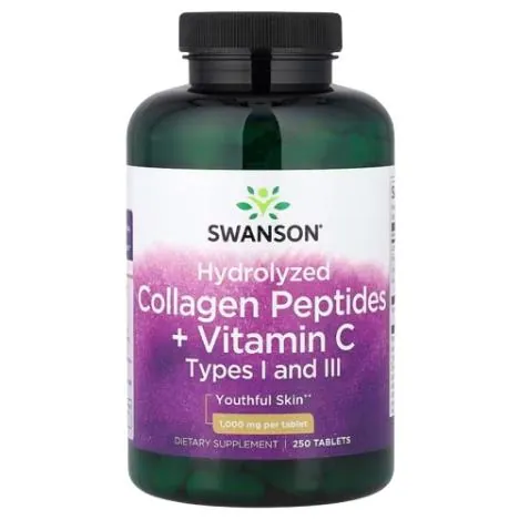 Пептиди гідролізованого колагену + Вітамін C Swanson Hydrolyzed Collagen Peptides + Vitamin C 1000 мг, 250 таблеток