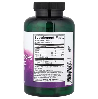 Пептиди гідролізованого колагену + Вітамін C Swanson Hydrolyzed Collagen Peptides + Vitamin C 1000 мг, 250 таблеток