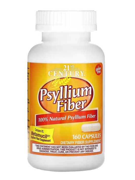 Псиллиум клетчатка (шелуха семян подорожника) 21st Century Psyllium Fiber, 160 капсул