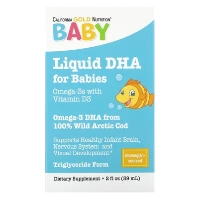 Докозагексаєнова кислота для дітей California Gold Nutrition Baby DHA Omega-3s with Vitamin D3, 59 мл
