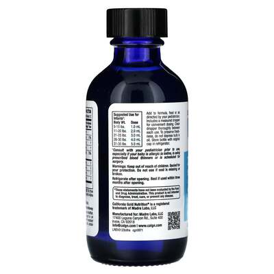 DHA для детей омега-3 с витамином D3 California Gold Nutrition Baby's DHA 1050 мг, 59 мл