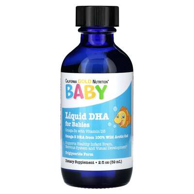 DHA для детей омега-3 с витамином D3 California Gold Nutrition Baby's DHA 1050 мг, 59 мл