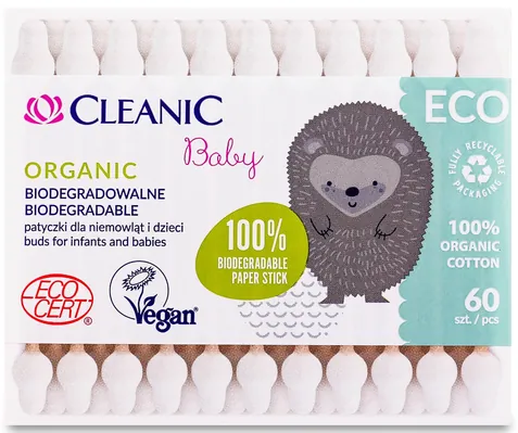 Ватні палочки Cleanic Baby Eco дитячі, коробка, 60 шт