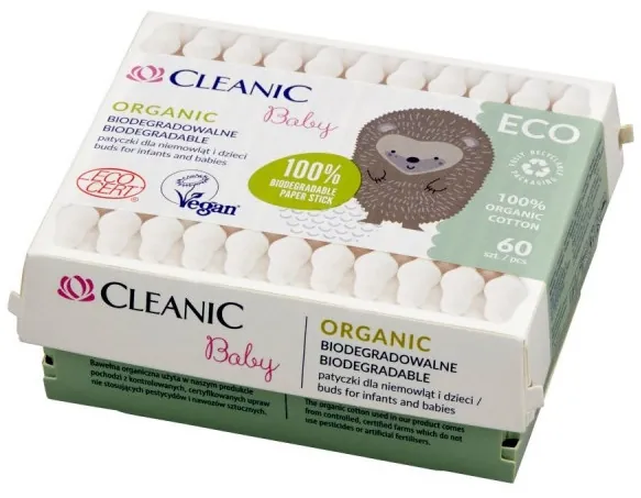Ватні палочки Cleanic Baby Eco дитячі, коробка, 60 шт