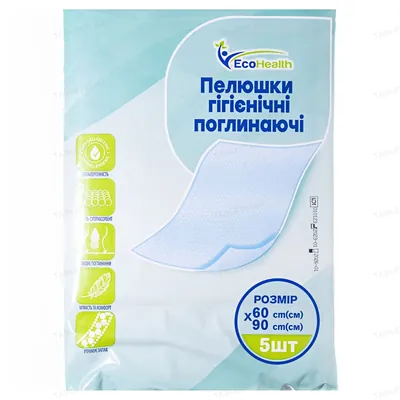 Пелюшки Ecohealth одноразові гігієнічні поглинаючі 60 х 90 см, 5 шт