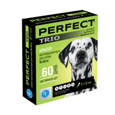 Капли от блох и клещей Perfect Trio для собак 10-20 кг, 3 пипетки по 1,6 мл