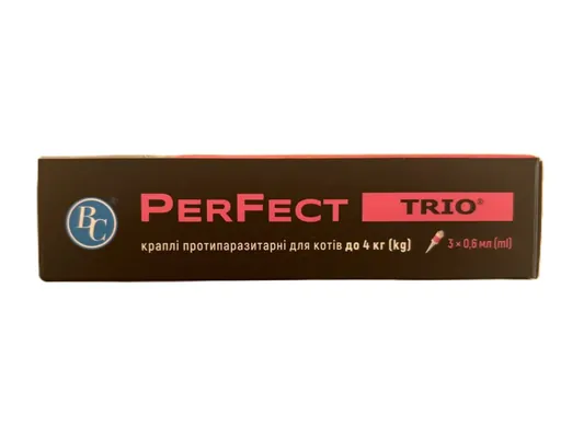 Краплі від бліх та кліщів Perfect Trio для котів до 4 кг, 3 піпетки по 0,6 мл