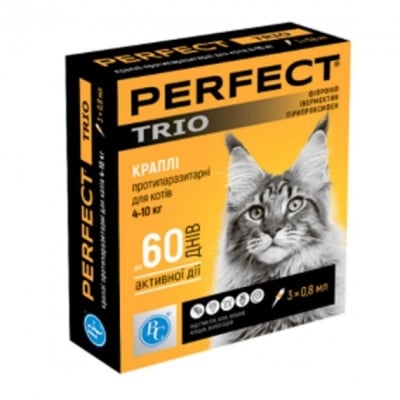 Капли от блох и клещей Perfect Trio для кошек 4-10 кг, 3 пипетки по 0,8 мл