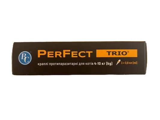 Краплі від бліх та кліщів Perfect Trio для котів 4-10 кг, 3 піпетки по 0,8 мл